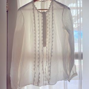 Elie Tahari Pearl embellished Women’s blouse with ruffled tendrils